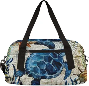 Vintage Sea Turtle Kids Duffel Bag for Girls Boys Teens, Sea Turtle Oil Painting Dance Bag Overnight Small Duffel Bag Carry On Weekend Sports Gym Travel Bag for School Practice Gymnastics Ballet