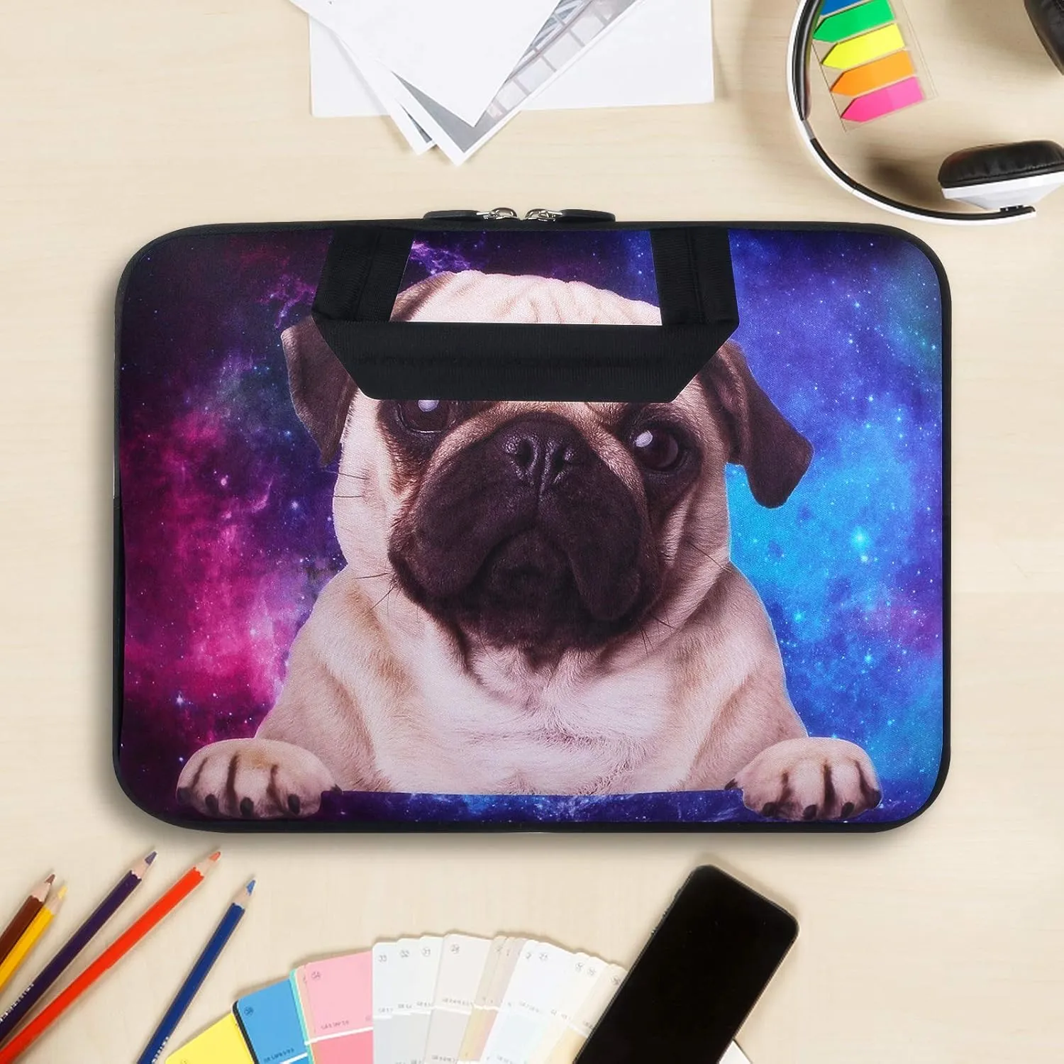 Violet Mist 11 11.6 12 Inch Laptop Carrying Bag Laptop Sleeve Case Pouch Neoprene Computer Sleeve Notebook Briefcase Bag with Handle Waterproof Protective Handbag Tablet Travel Cover, Pug