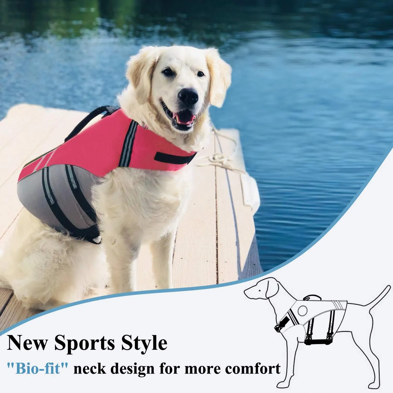 VIVAGLORY Sports Style Dog Life Jacket with Extra Flotation, Adjustable & Durable Swim Life Vest with Secure Fastening System for Medium Dogs, Bright Pink