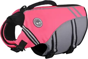 VIVAGLORY Sports Style Dog Life Jacket with Extra Flotation, Adjustable & Durable Swim Life Vest with Secure Fastening System for Medium Dogs, Bright Pink