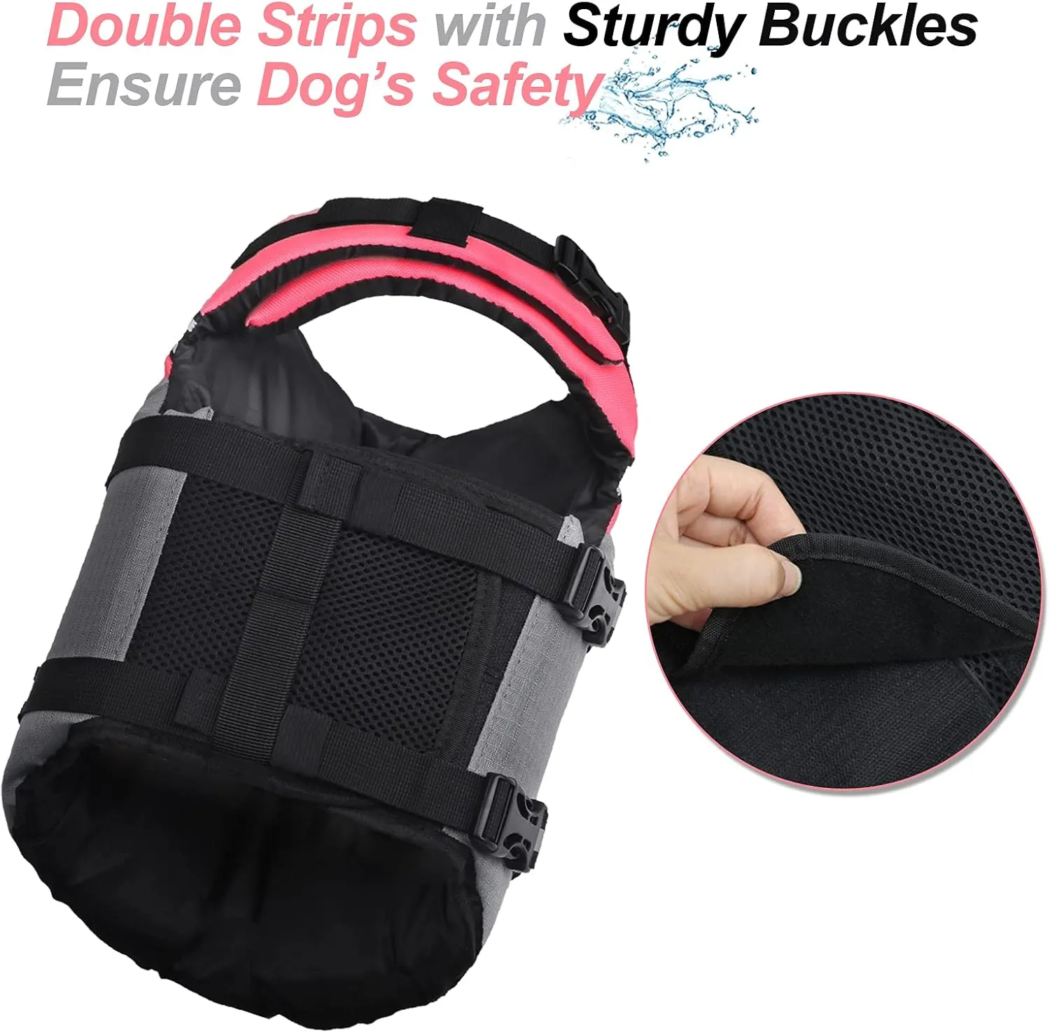 VIVAGLORY Sports Style Dog Life Jacket with Extra Flotation, Adjustable & Durable Swim Life Vest with Secure Fastening System for Medium Dogs, Bright Pink