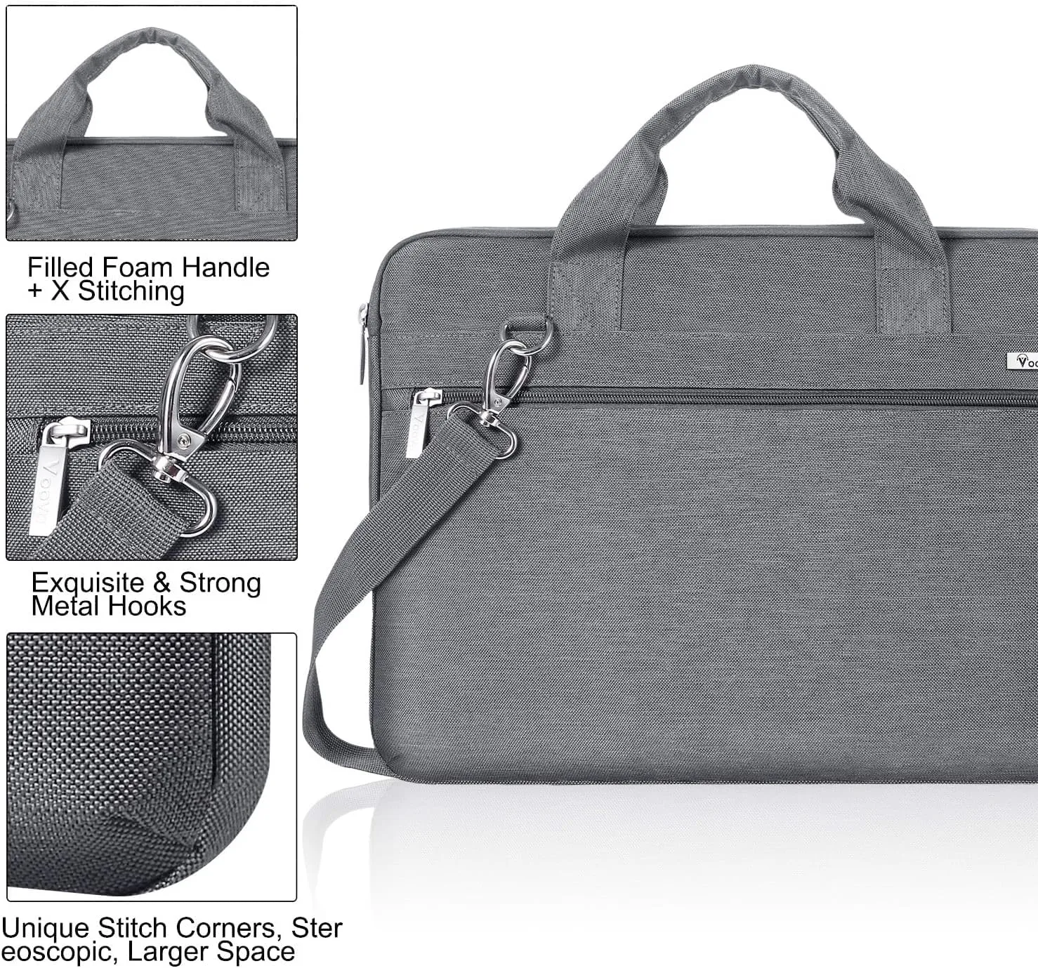 Voova Laptop Bag 15.6 Inch, 360° Protective Laptop Case Sleeve Compatible with MacBook Air 15 M2/M3/M4, MacBook Pro 15/16, 15-16” Lenovo Dell Hp, Waterproof Computer Bag Slim Briefcase, Grey