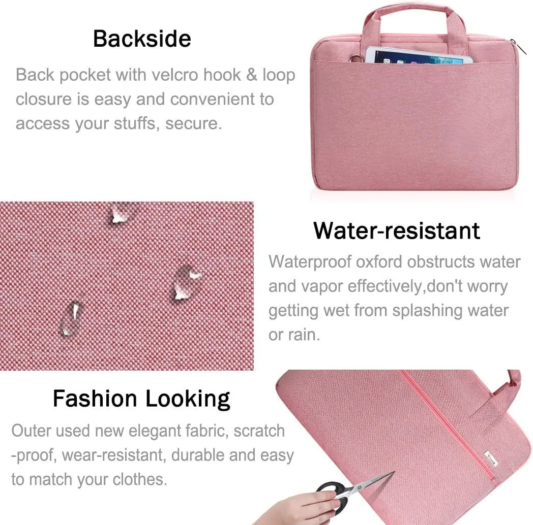 Voova Laptop Bag 17 17.3 Inch, 360° Protective Laptop Case Sleeve with Shoulder Strap Compatible with 17-18 Inch Lenovo Asus Acer Dell Hp, Waterproof Computer Bag Slim Briefcase for Women, Pink