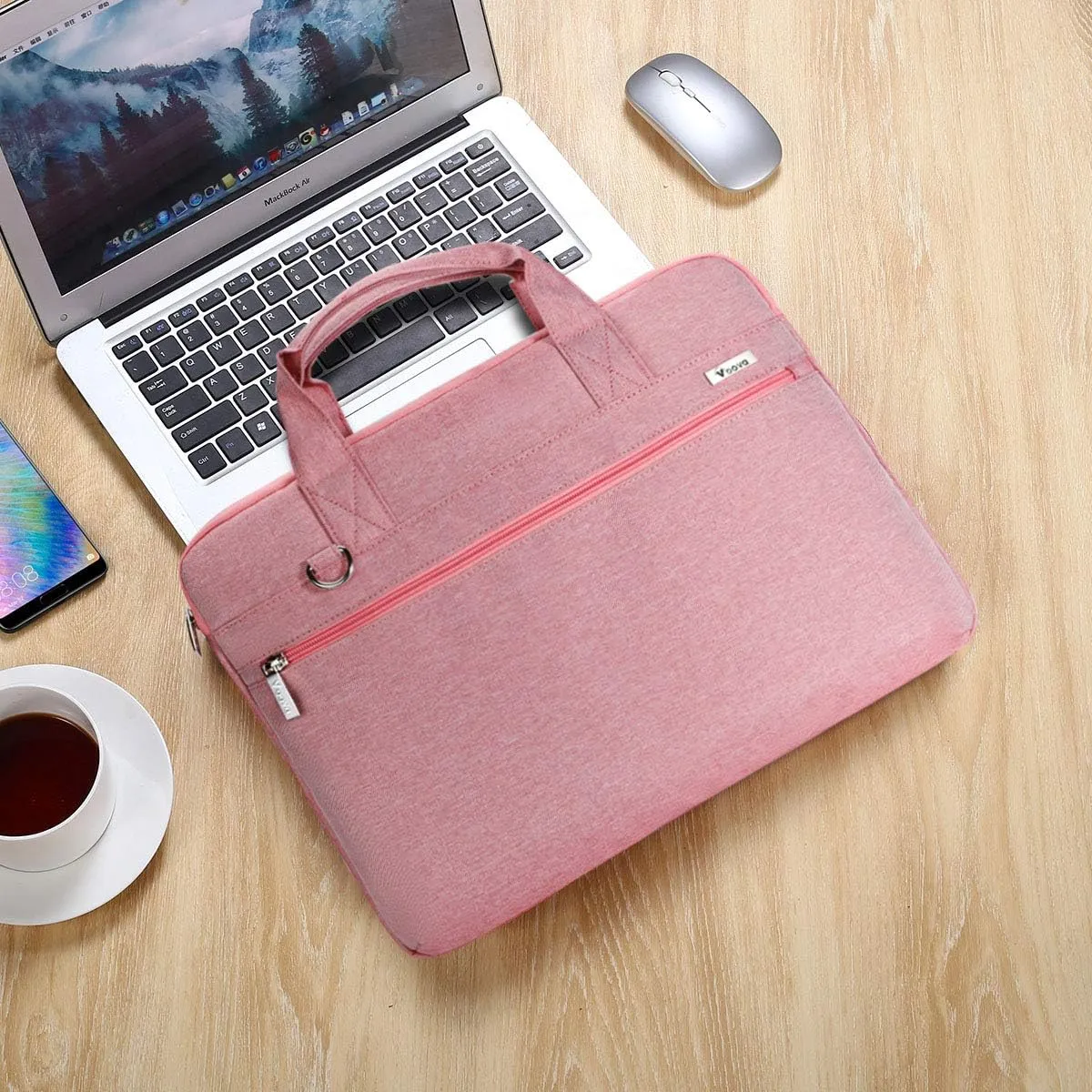 Voova Laptop Bag 17 17.3 Inch, 360° Protective Laptop Case Sleeve with Shoulder Strap Compatible with 17-18 Inch Lenovo Asus Acer Dell Hp, Waterproof Computer Bag Slim Briefcase for Women, Pink