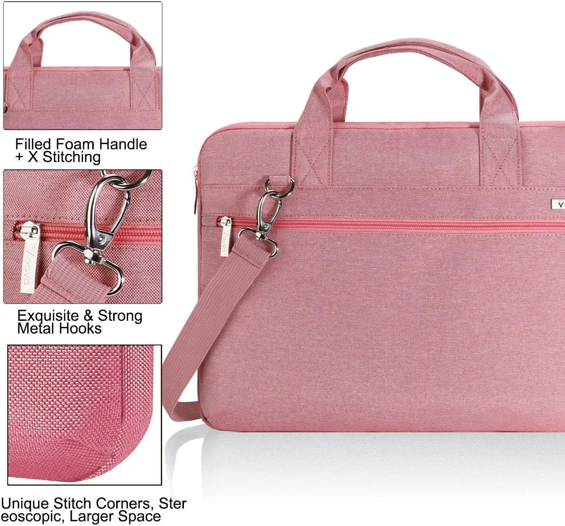 Voova Laptop Bag 17 17.3 Inch, 360° Protective Laptop Case Sleeve with Shoulder Strap Compatible with 17-18 Inch Lenovo Asus Acer Dell Hp, Waterproof Computer Bag Slim Briefcase for Women, Pink