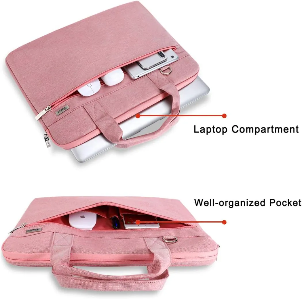 Voova Laptop Bag 17 17.3 Inch, 360° Protective Laptop Case Sleeve with Shoulder Strap Compatible with 17-18 Inch Lenovo Asus Acer Dell Hp, Waterproof Computer Bag Slim Briefcase for Women, Pink