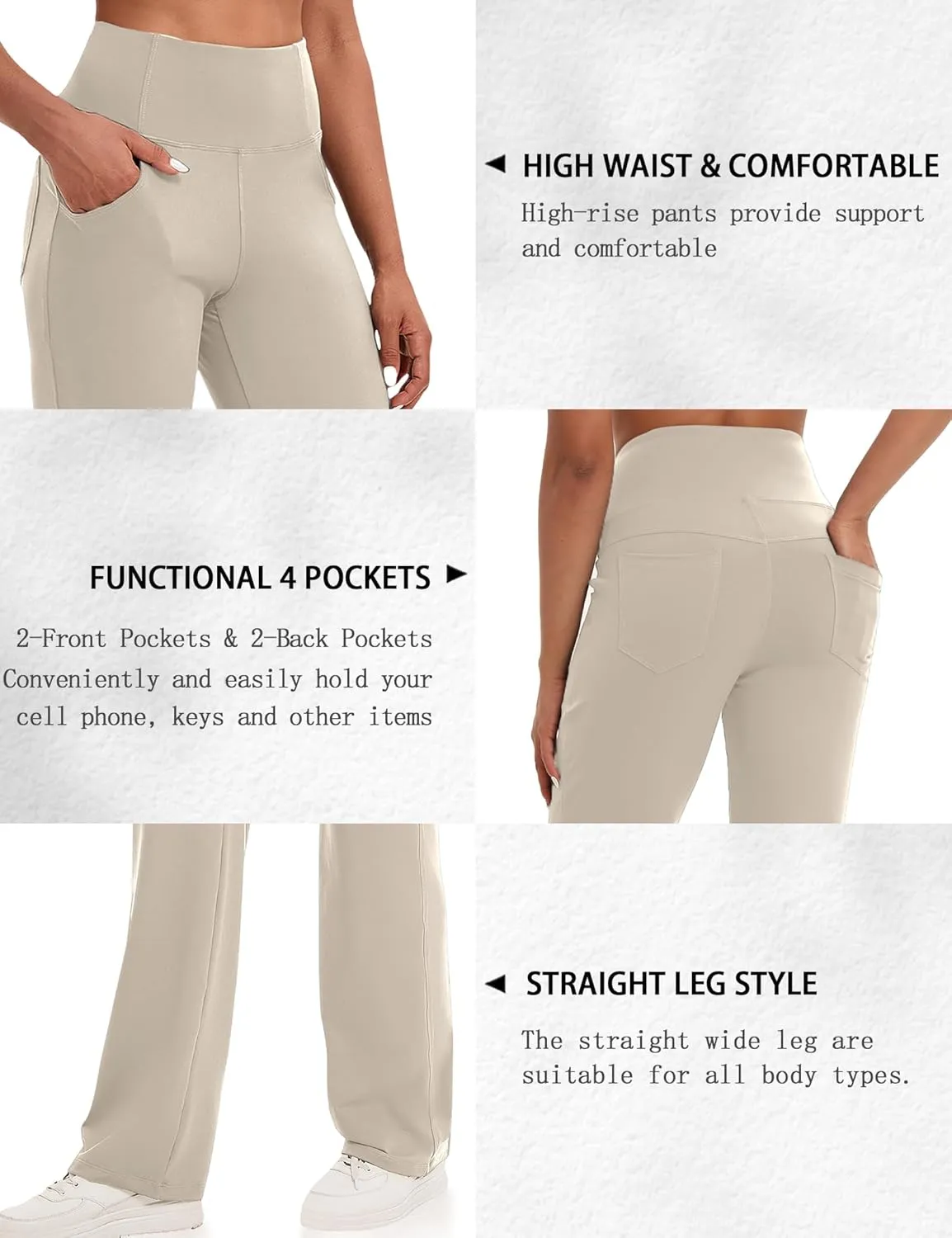 VOOVEEYA Yoga Pants Women with Pockets, Straight Wide Leg Pants High Waisted Work Dress Pants Petite/Regular/Tall