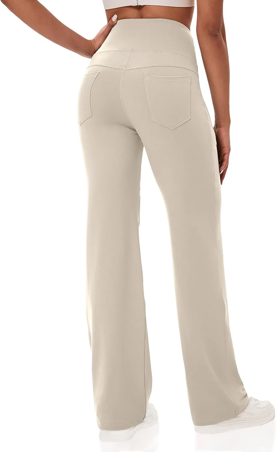 VOOVEEYA Yoga Pants Women with Pockets, Straight Wide Leg Pants High Waisted Work Dress Pants Petite/Regular/Tall