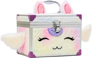 VOTUM Fluffy Lockable Jewelry Box for Girls – Unicorn-Inspired Furry Treasure Chest with Wings & Ears – Secure Storage for Jewelry, Trinkets & Keepsakes – Pastel Rainbow Plush Design
