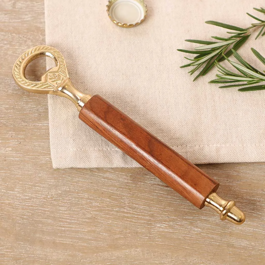 Walpole Wood Handle Brass Bottle Opener