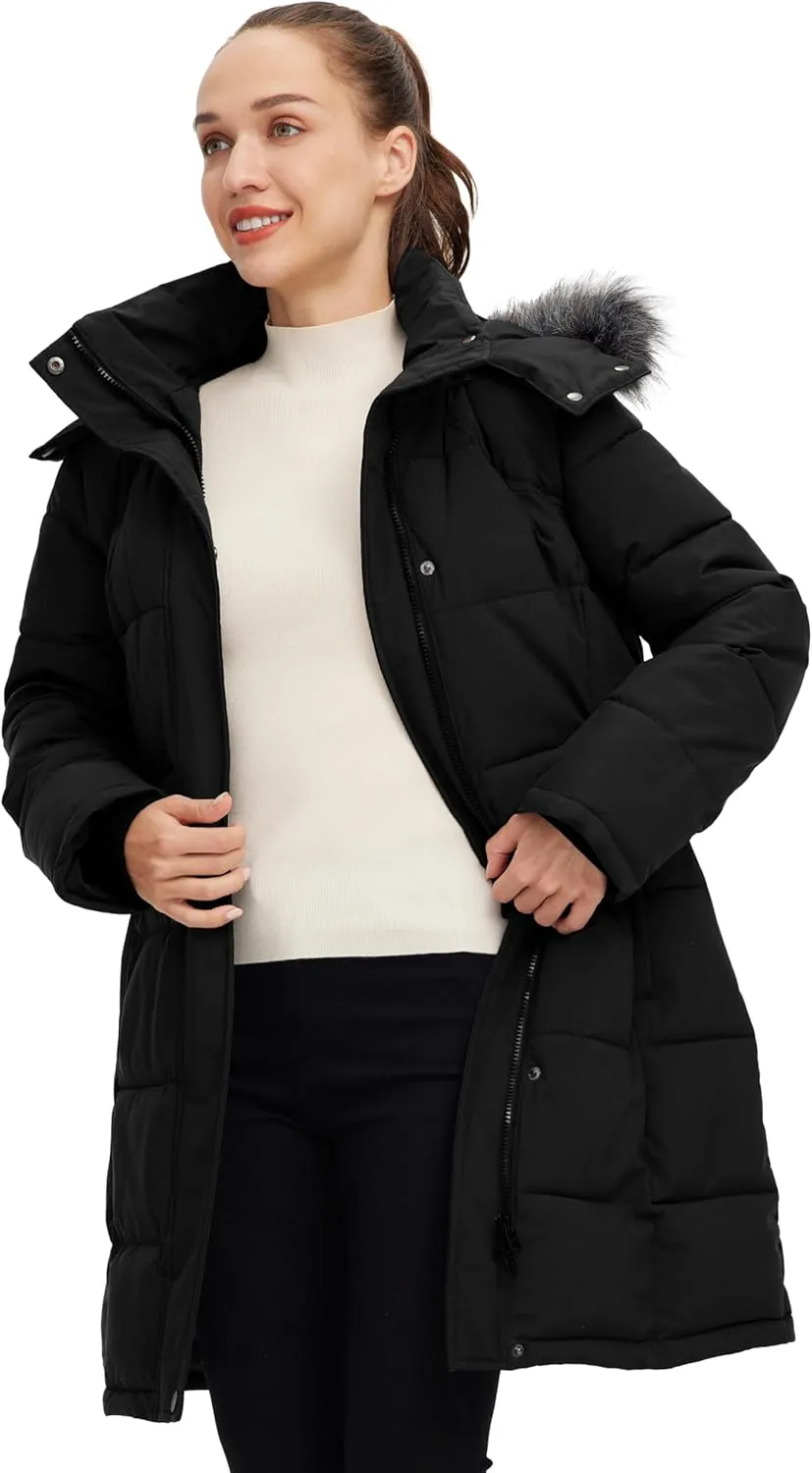 wantdo Women's Waterproof Winter Coat Warm Long Puffer Jackets with Faux Fur Hood Thicken Parka
