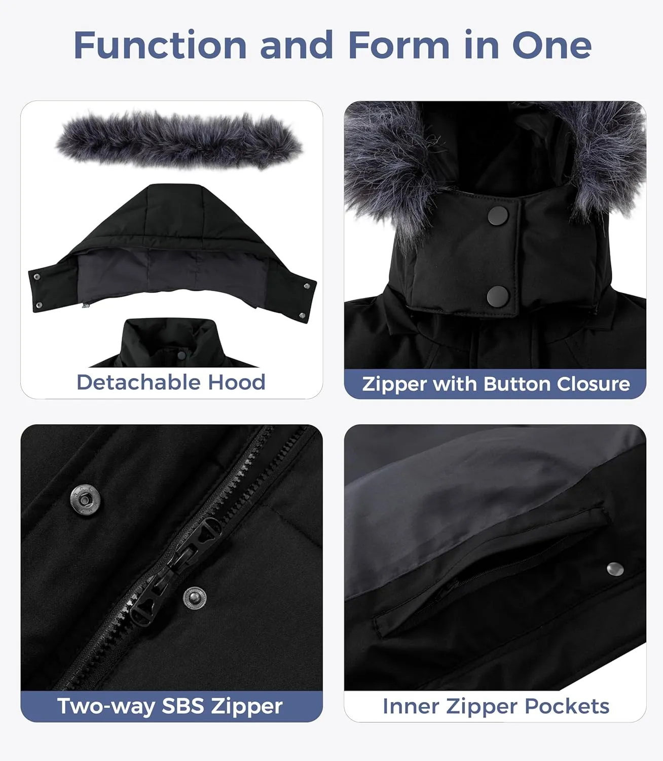 wantdo Women's Waterproof Winter Coat Warm Long Puffer Jackets with Faux Fur Hood Thicken Parka