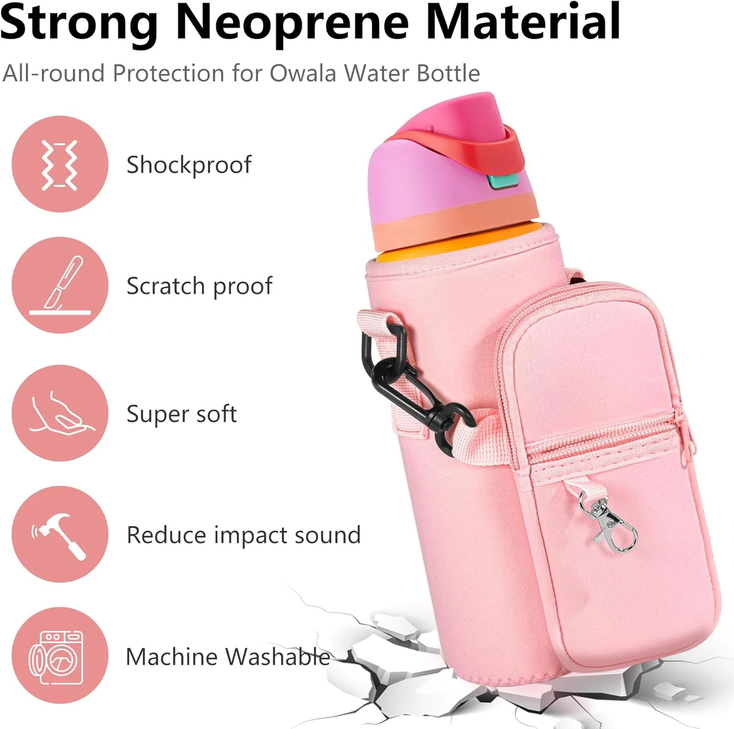 Water Bottle Carrier Bag with Detachable Phone Pocket for Owala FreeSip 24 32 oz with Strap Water Bottle Sleeve for Walking Camping Gym