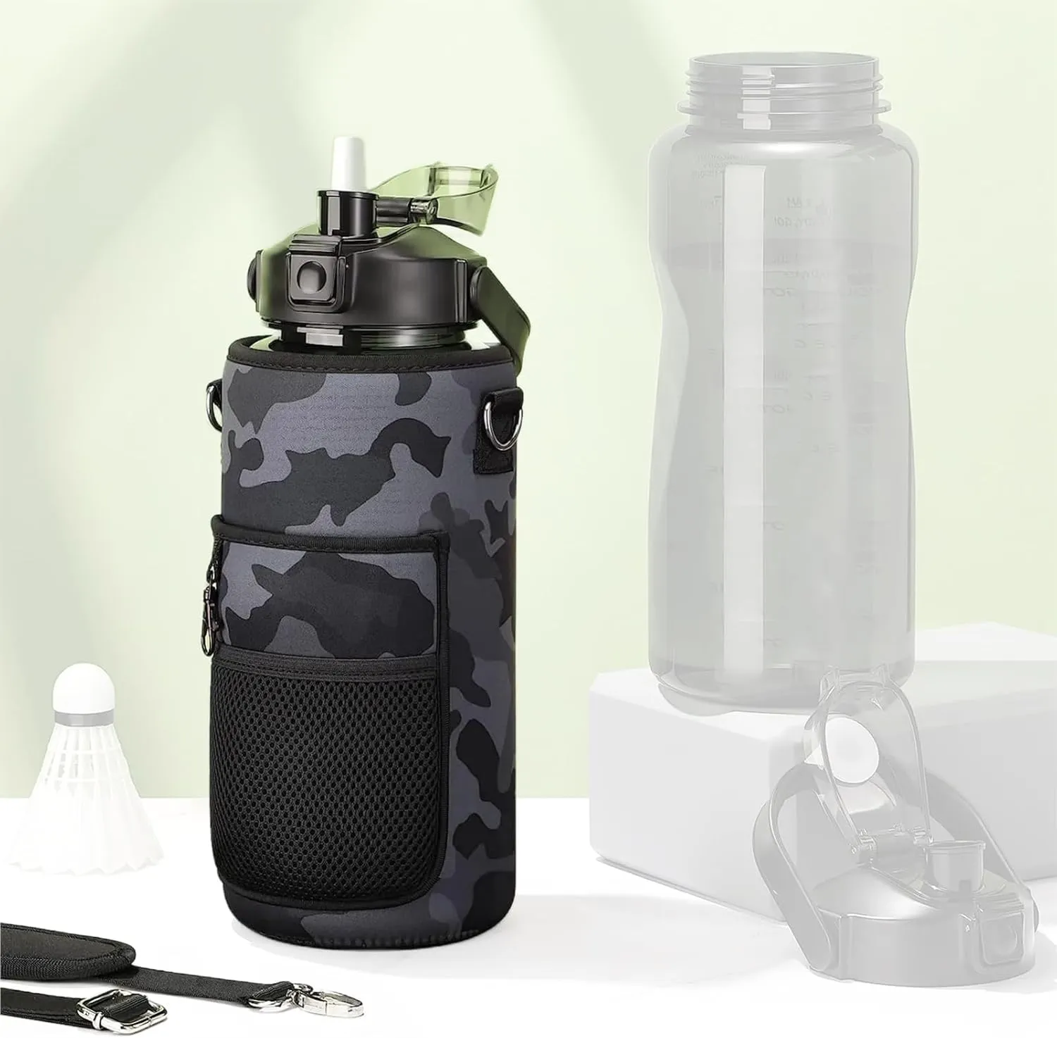 Water Bottle Sleeves - 64oz Adjustable Shoulder Strap Sports Carrier for Walking, Hiking, Travelling