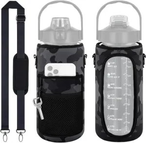 Water Bottle Sleeves - 64oz Adjustable Shoulder Strap Sports Carrier for Walking, Hiking, Travelling