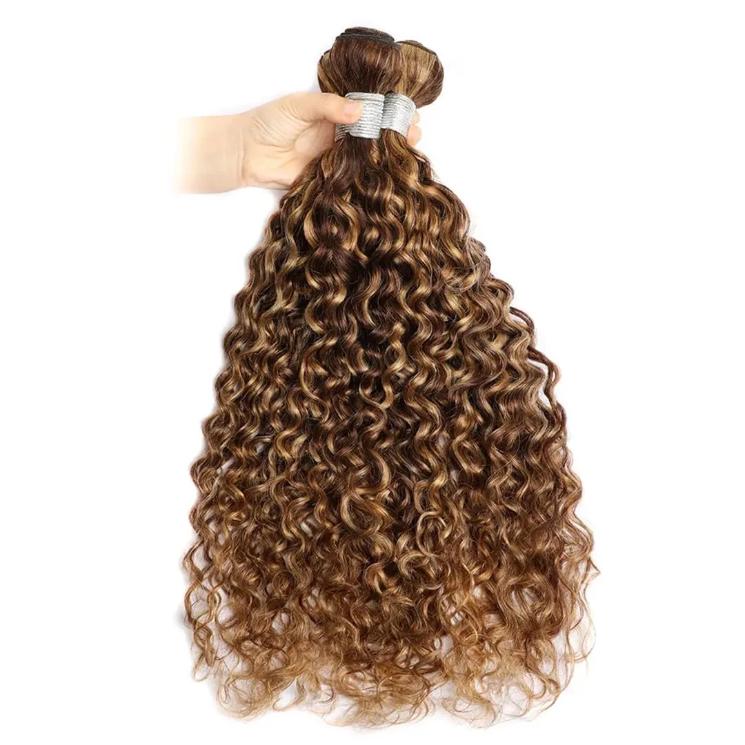 Water Wave Bundles Brown Blonde Weave Bundles Hair Curly Remy Human Hair Weaving Bundles 100G Per Piece 14 14 14