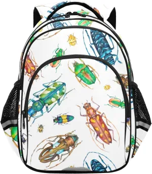 Watercolor Colorful Beetles Backpack for Kids Elementary School Bag Boys Girls Bookbag Travel Backpack Daypack