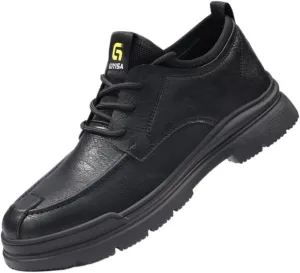 Waterproof & Oil Resistant Work Shoe - Lightweight Anti-Slip Non-Skid Standing All Day Comfort Soft Black Safety Shoe Food Service, Chef, Kitchen, Bistro, and Restaurant Utility Roles