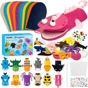 WATINC 12Pcs Hand Puppet Making Kit, Art Craft Felt Sock Puppet Toys, Creative DIY Make Your Own Pompoms Wiggle Googly Eyes Storytelling Role Play Party Supplies Gift for Girls Boys (Ocean Animals)