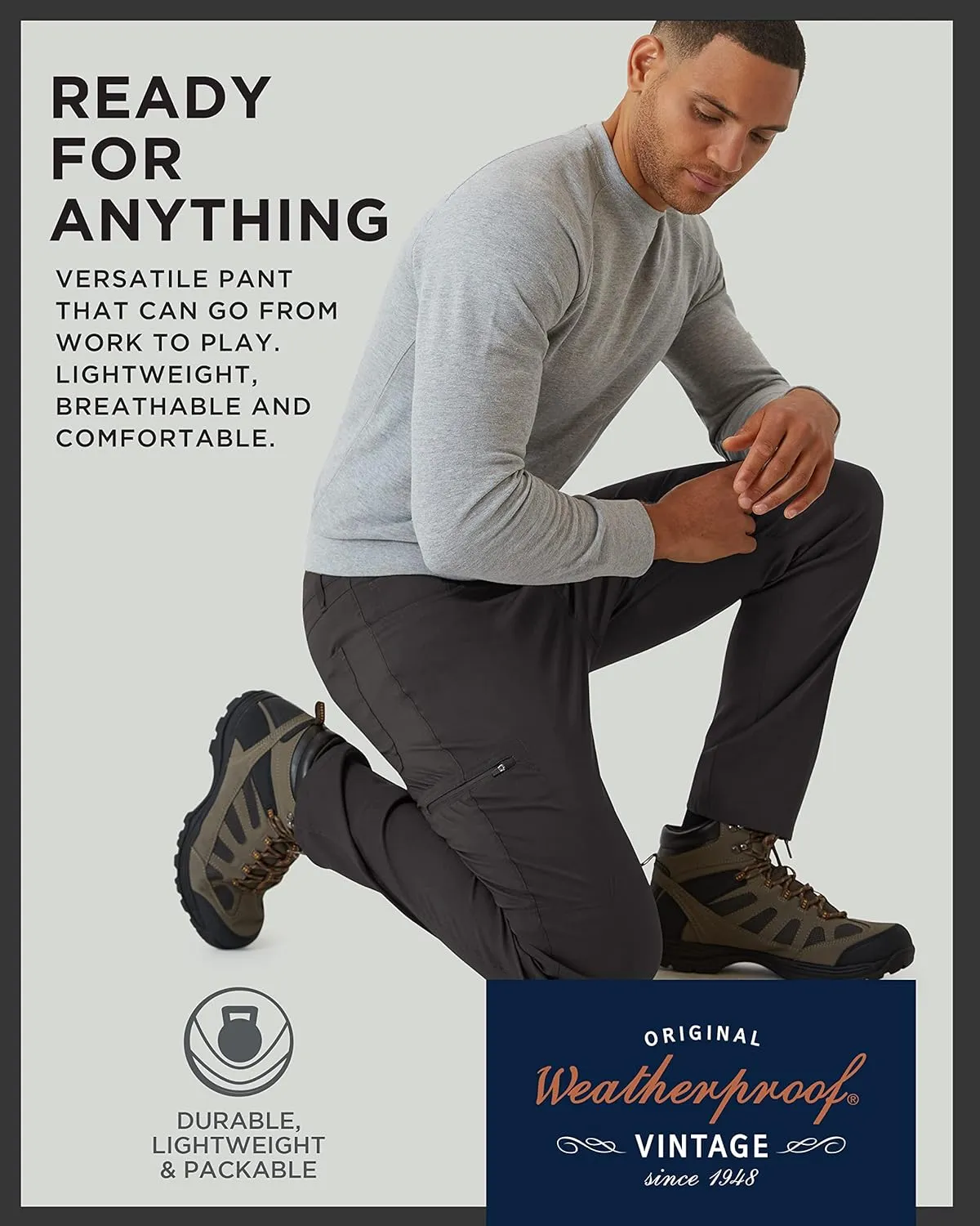 Weatherproof Vintage Casual Hiking Pants for Men - Lightweight Stretch Travel Mens Work Pants with Utility Cargo Pocket