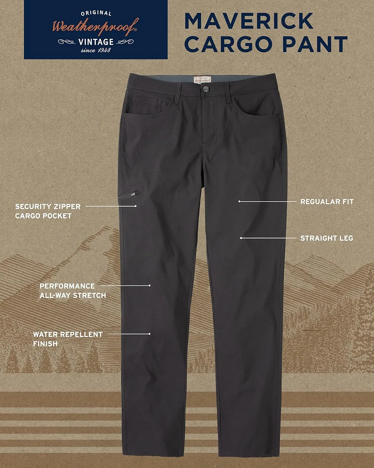 Weatherproof Vintage Casual Hiking Pants for Men - Lightweight Stretch Travel Mens Work Pants with Utility Cargo Pocket