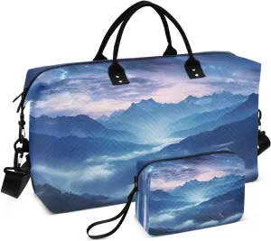 Weekender Bags for Women,Foldable Endless Sky Mountains Travel Duffel Bag with Trolley Sleeve Travel Tote Gym Bag with Toiletry Bag