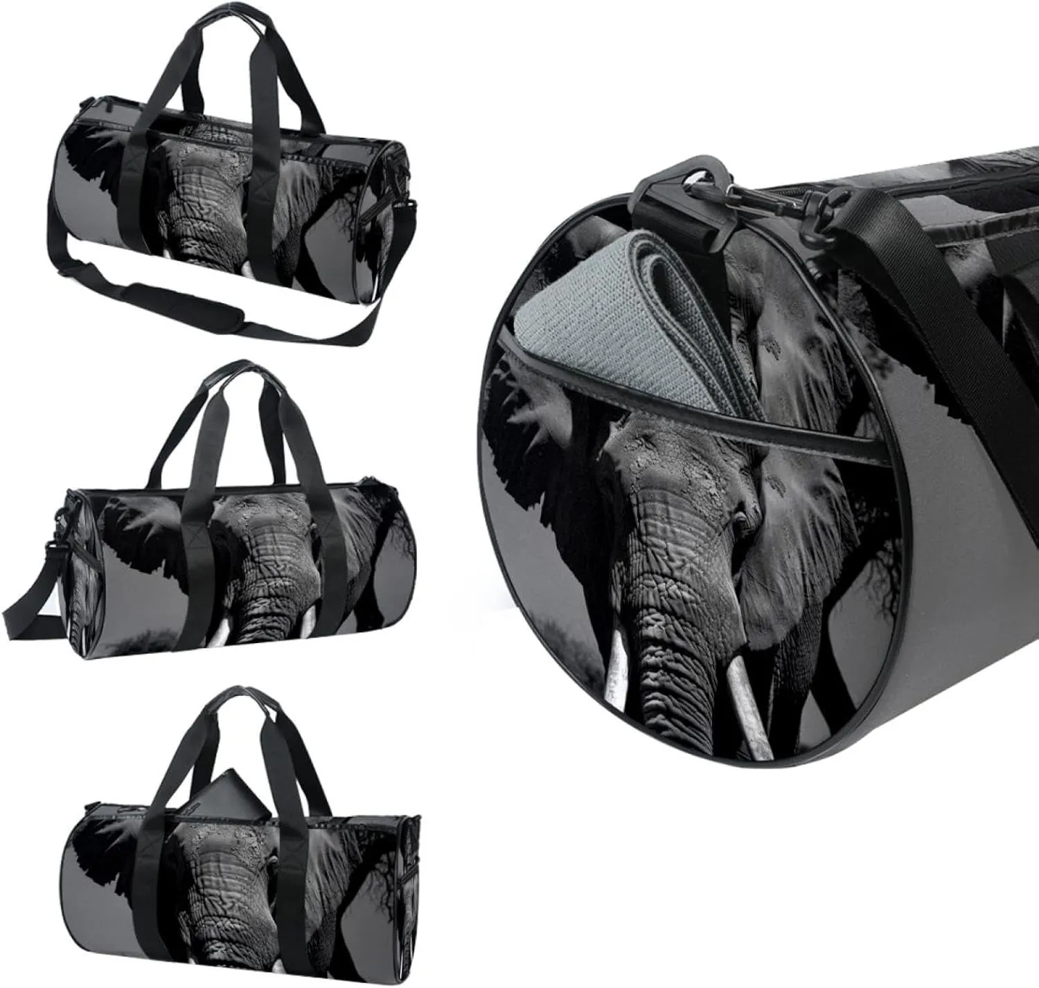 Weekender Travel Bag,Small Gym Bag,Asian Elephant Face Portrait,Gym Duffle Bag