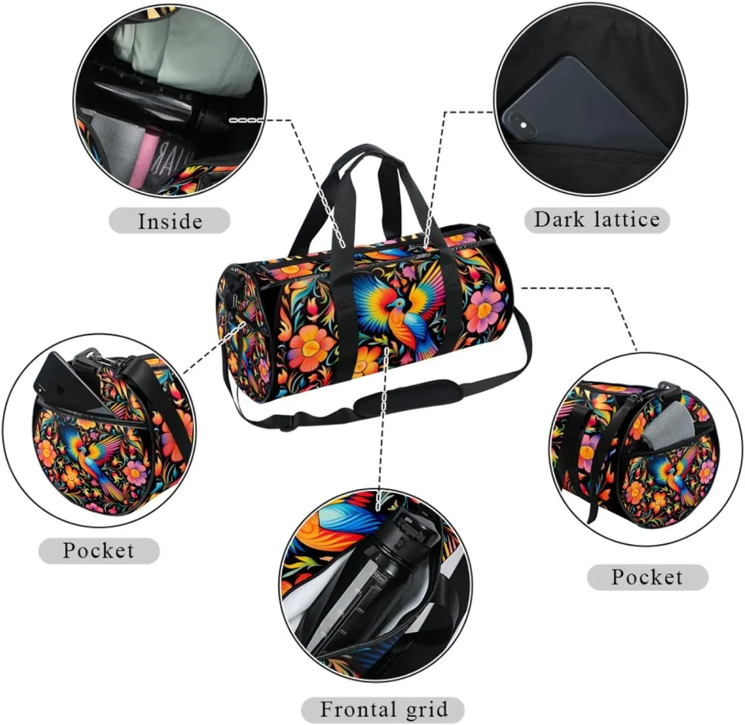 Weekender Travel Bag,Small Gym Bag,Birds and Flowers Colorful,Gym Duffle Bag