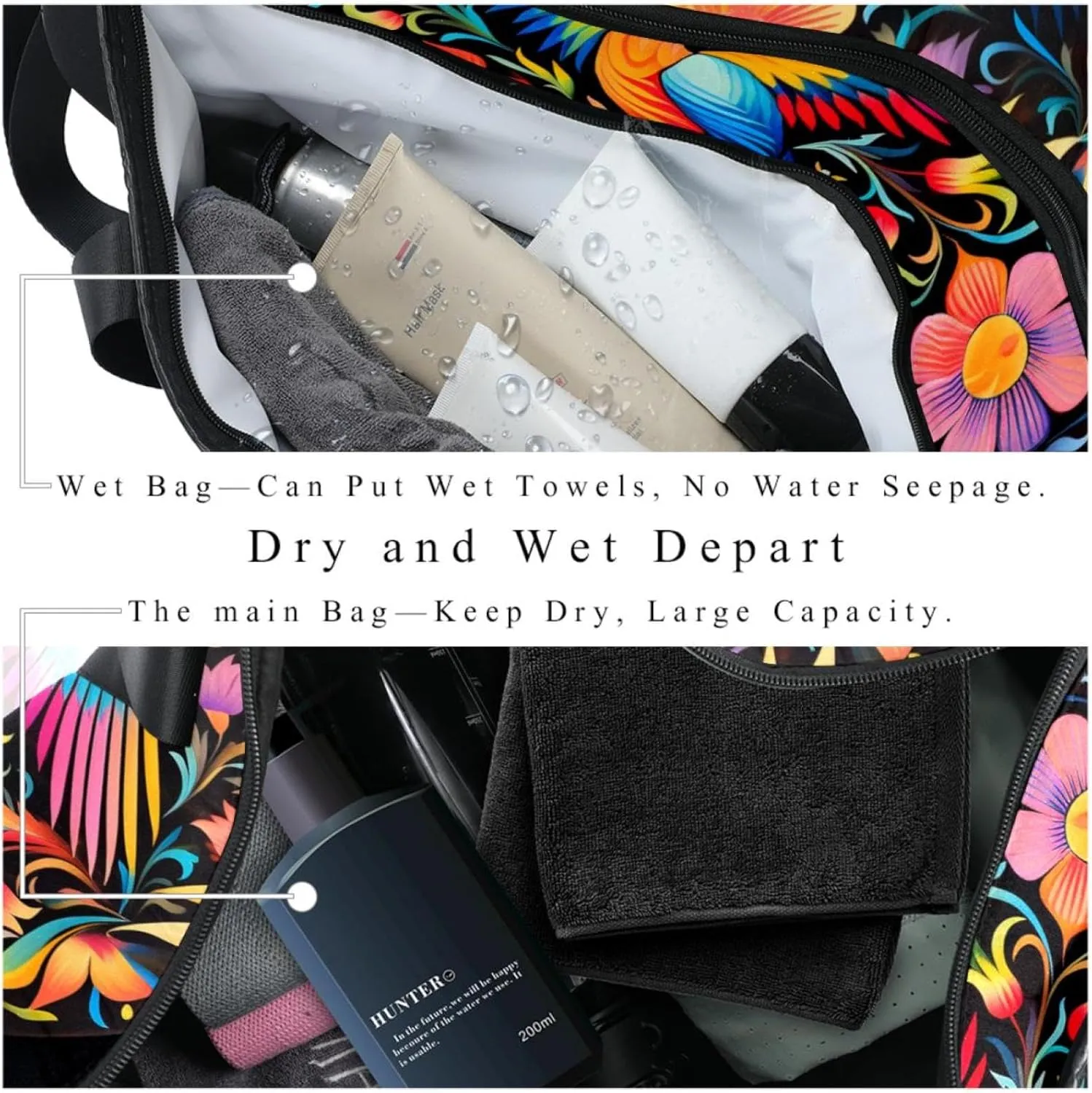 Weekender Travel Bag,Small Gym Bag,Birds and Flowers Colorful,Gym Duffle Bag