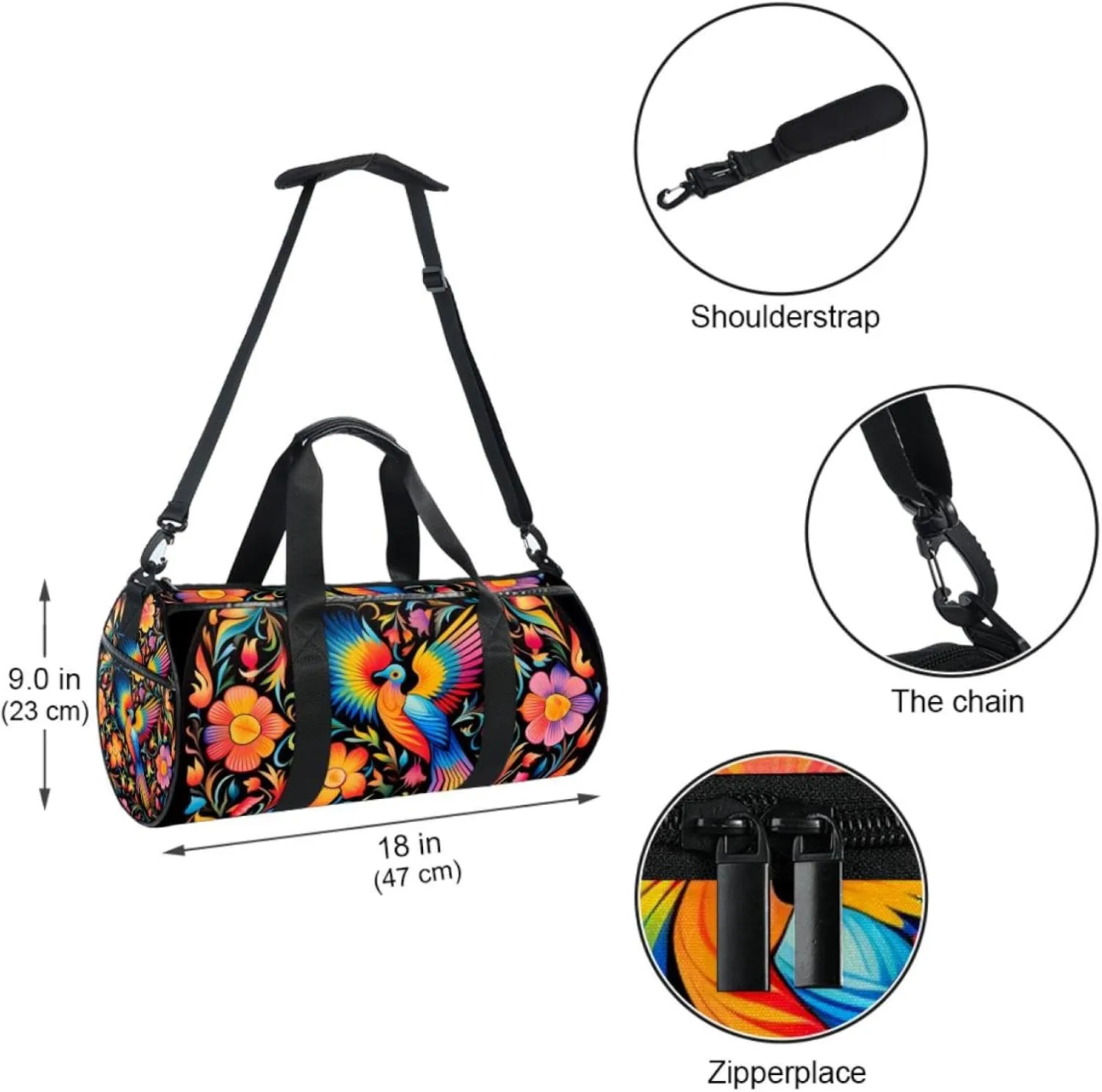 Weekender Travel Bag,Small Gym Bag,Birds and Flowers Colorful,Gym Duffle Bag