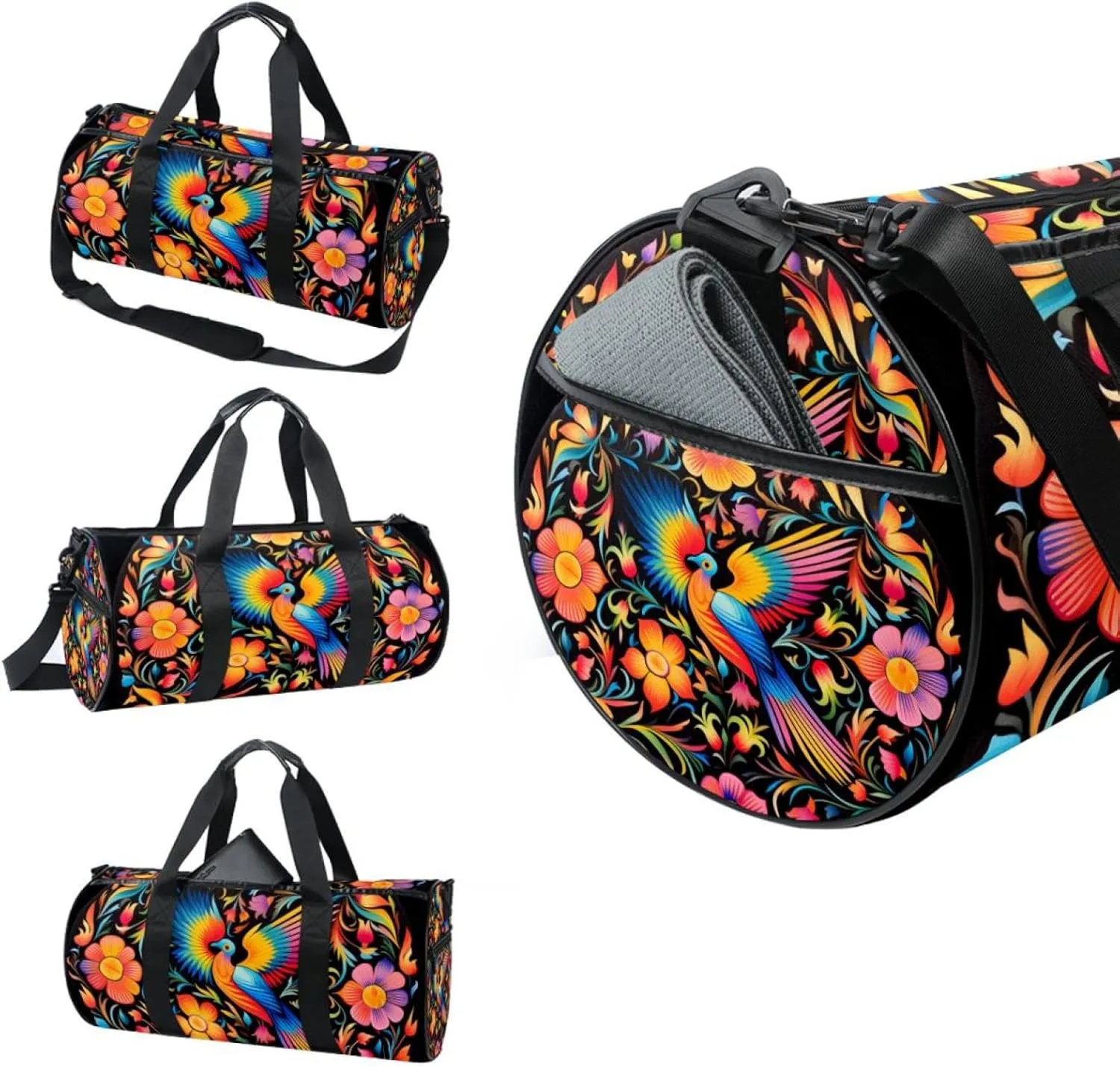 Weekender Travel Bag,Small Gym Bag,Birds and Flowers Colorful,Gym Duffle Bag