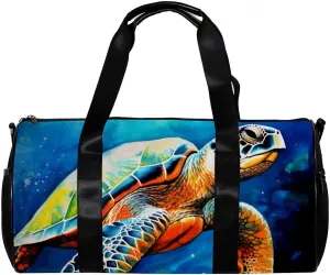 Weekender Travel Bag,Small Gym Bag,Blue Watercolor Sea Turtle,Gym Duffle Bag