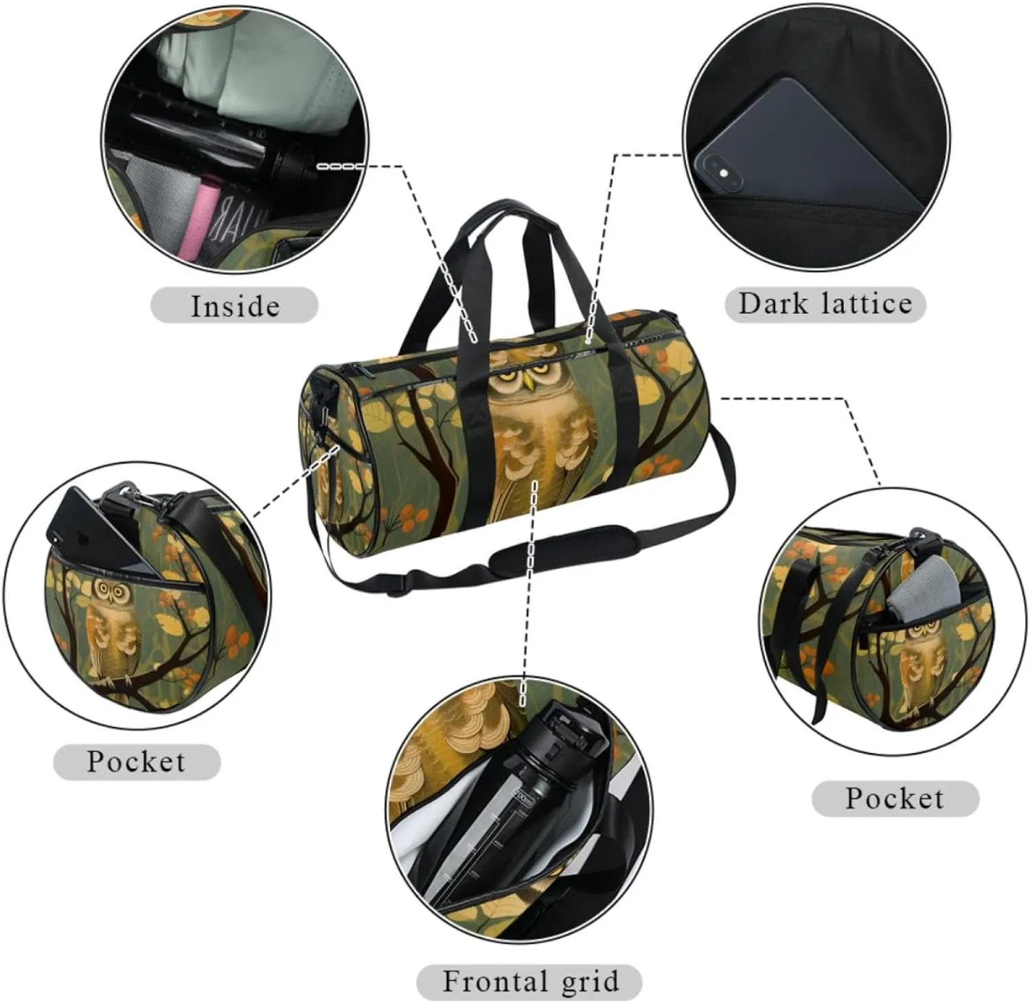 Weekender Travel Bag,Small Gym Bag,Branch Cute Owl,Gym Duffle Bag