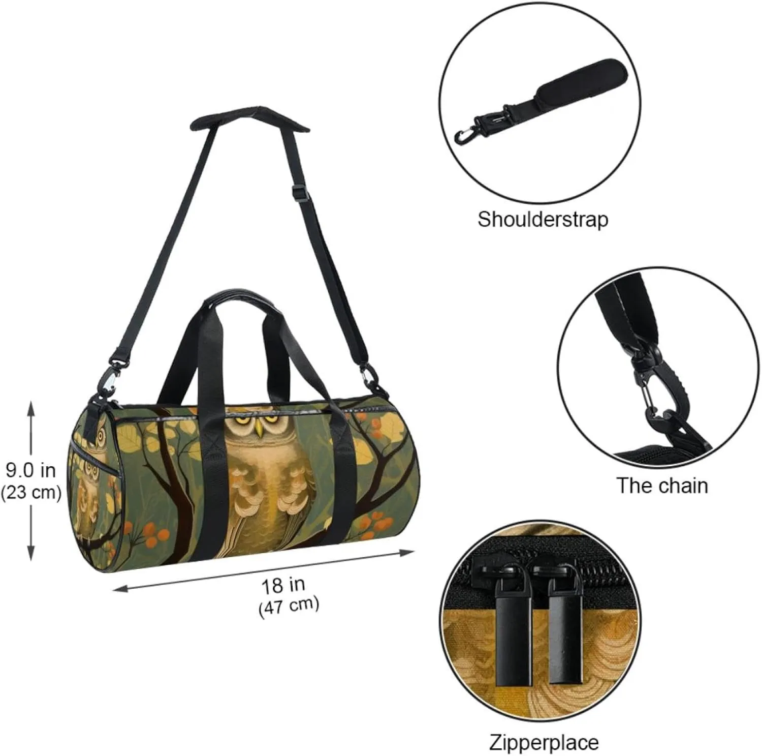 Weekender Travel Bag,Small Gym Bag,Branch Cute Owl,Gym Duffle Bag