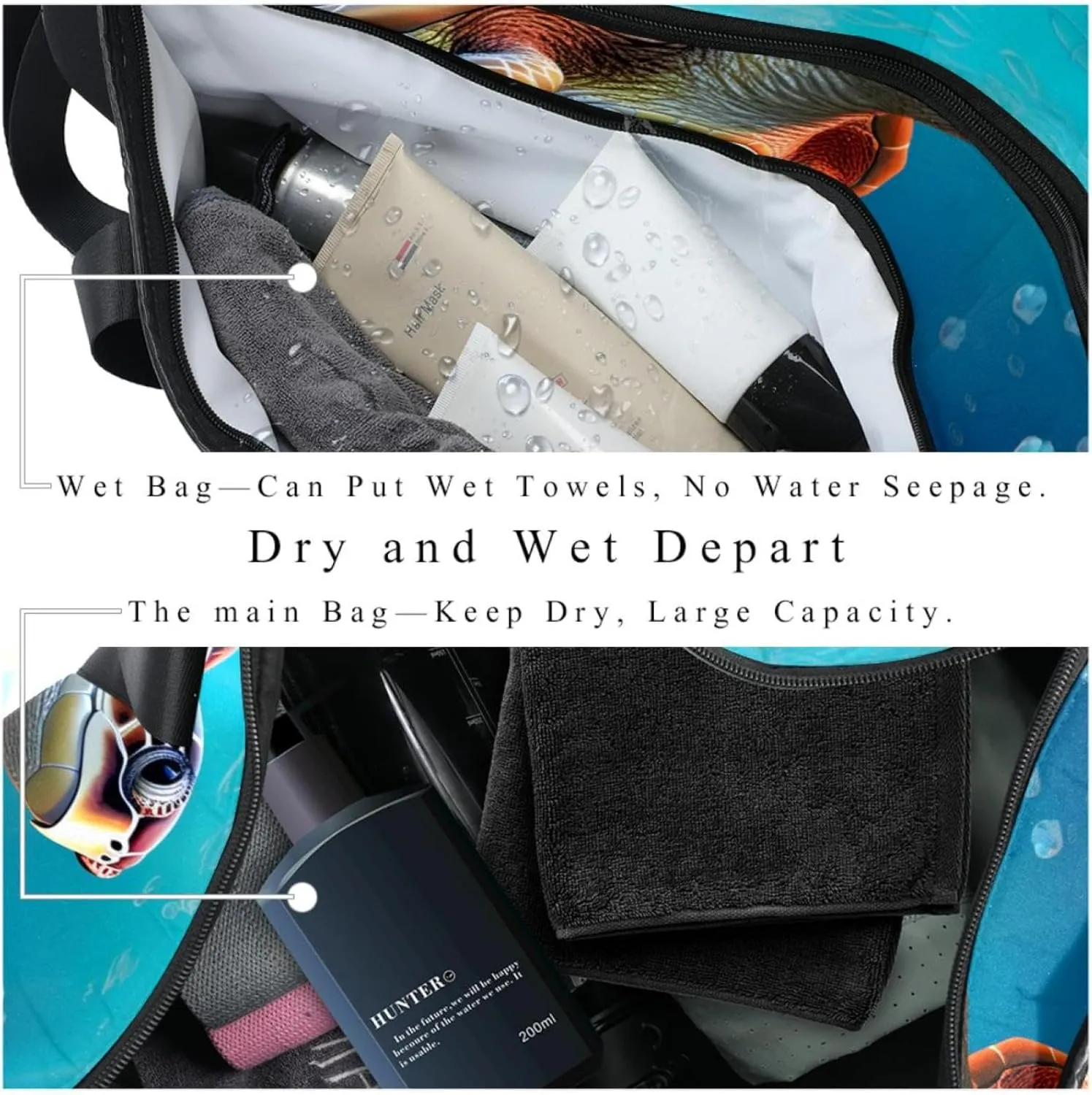 Weekender Travel Bag,Small Gym Bag,Bubble Blue Sea Turtle,Gym Duffle Bag