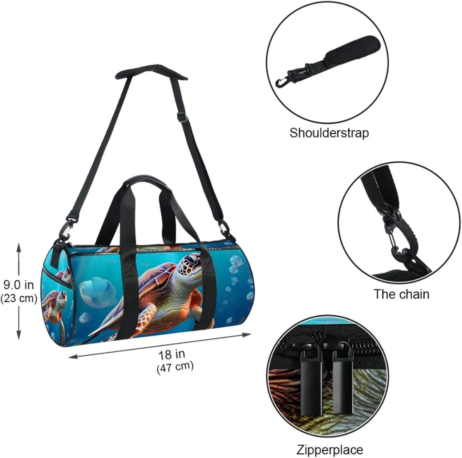 Weekender Travel Bag,Small Gym Bag,Bubble Blue Sea Turtle,Gym Duffle Bag