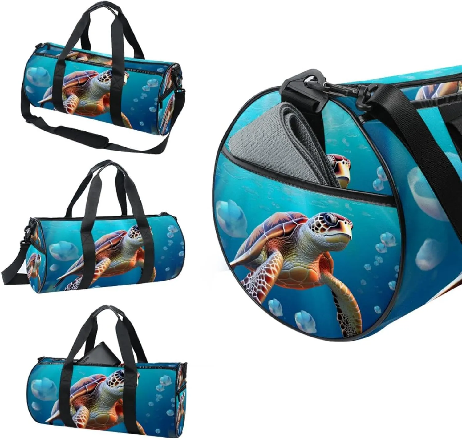 Weekender Travel Bag,Small Gym Bag,Bubble Blue Sea Turtle,Gym Duffle Bag