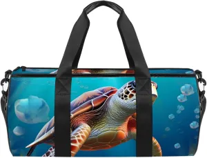 Weekender Travel Bag,Small Gym Bag,Bubble Blue Sea Turtle,Gym Duffle Bag