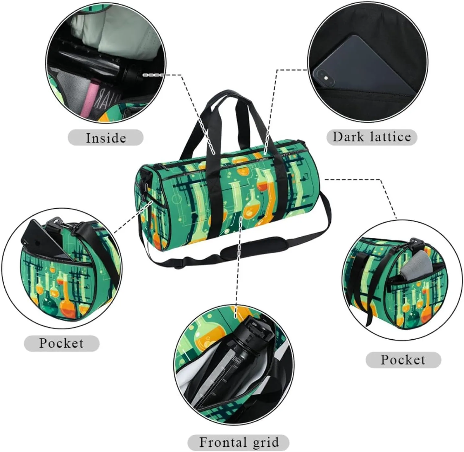 Weekender Travel Bag,Small Gym Bag,Cartoon Chemistry,Gym Duffle Bag