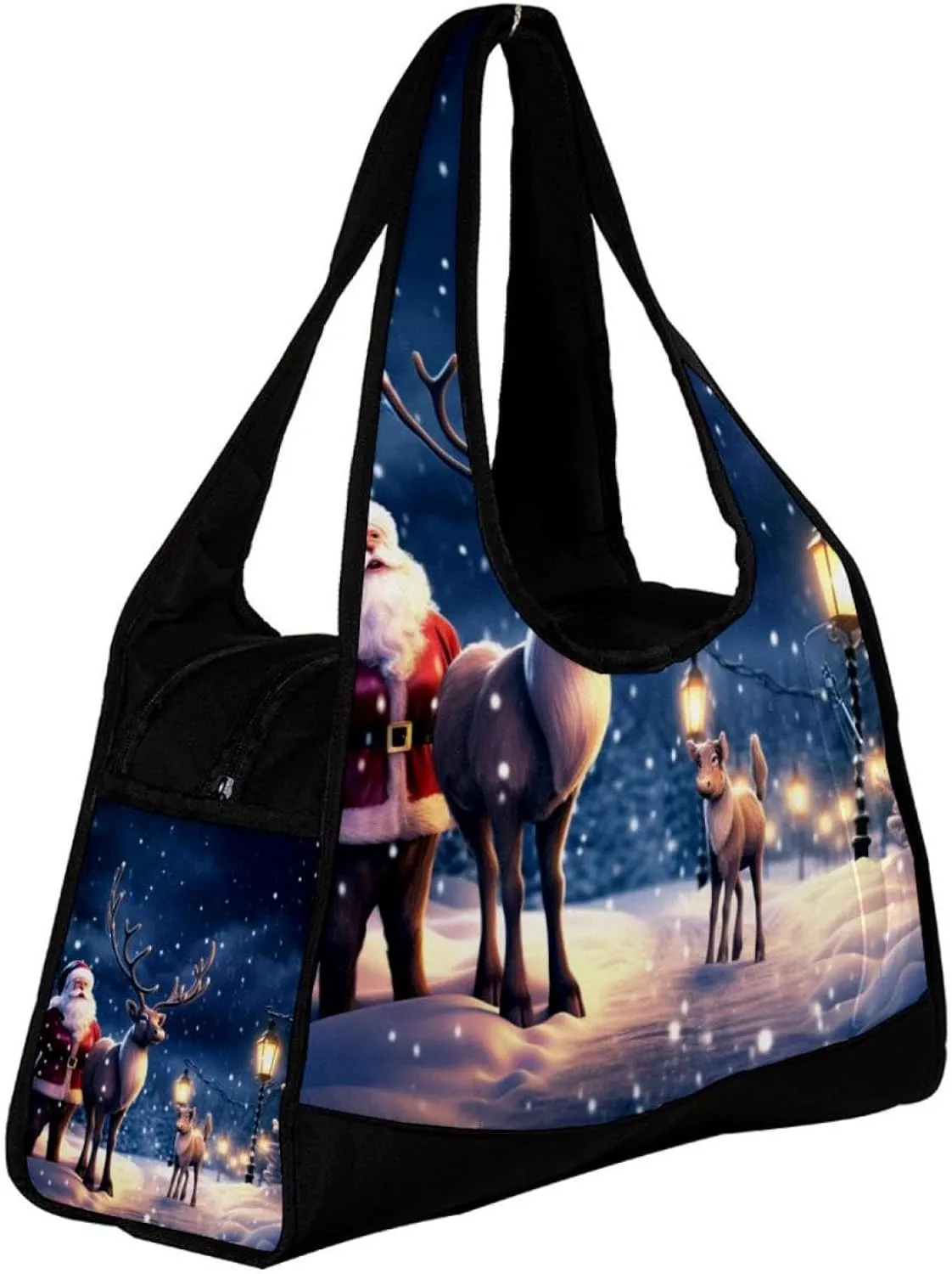 Weekender Travel Bag,Small Gym Bag,Cartoon Deer Santa Claus,Gym Duffle Bag