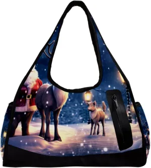 Weekender Travel Bag,Small Gym Bag,Cartoon Deer Santa Claus,Gym Duffle Bag