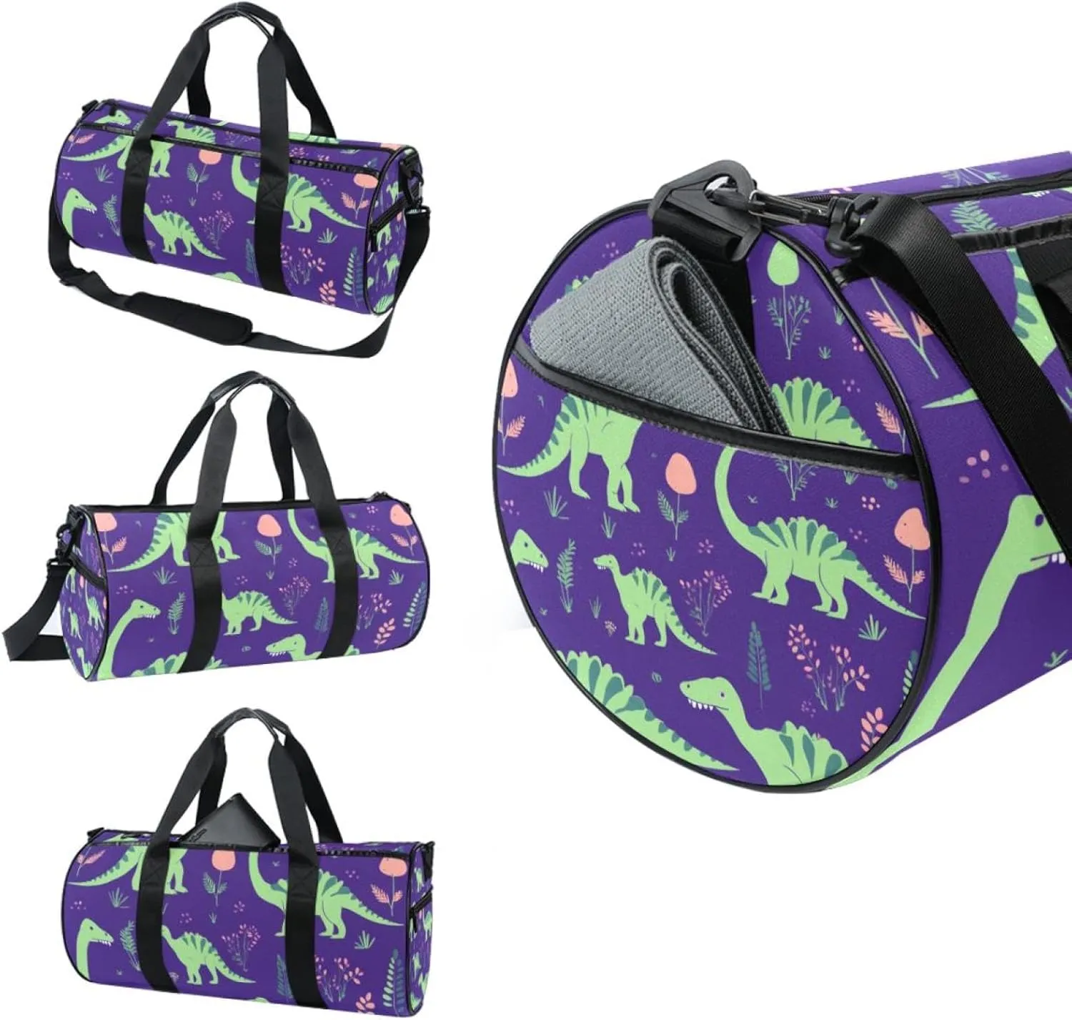 Weekender Travel Bag,Small Gym Bag,Cartoon Green Dinosaur,Gym Duffle Bag