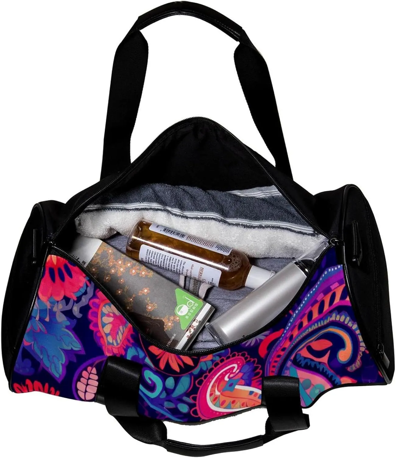 Weekender Travel Bag,Small Gym Bag,Colorful Paisley Ethnic Floral,Gym Duffle Bag