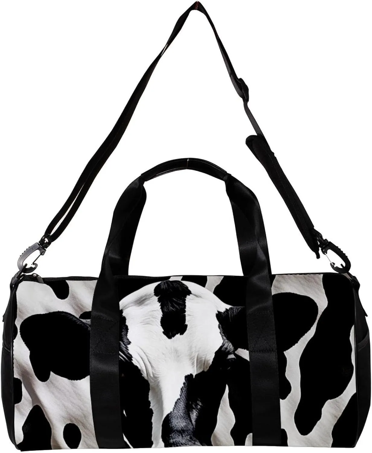 Weekender Travel Bag,Small Gym Bag,Cow Print White Black,Gym Duffle Bag
