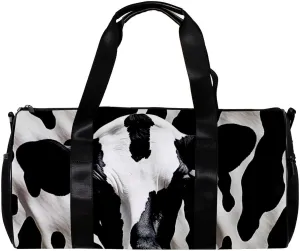 Weekender Travel Bag,Small Gym Bag,Cow Print White Black,Gym Duffle Bag