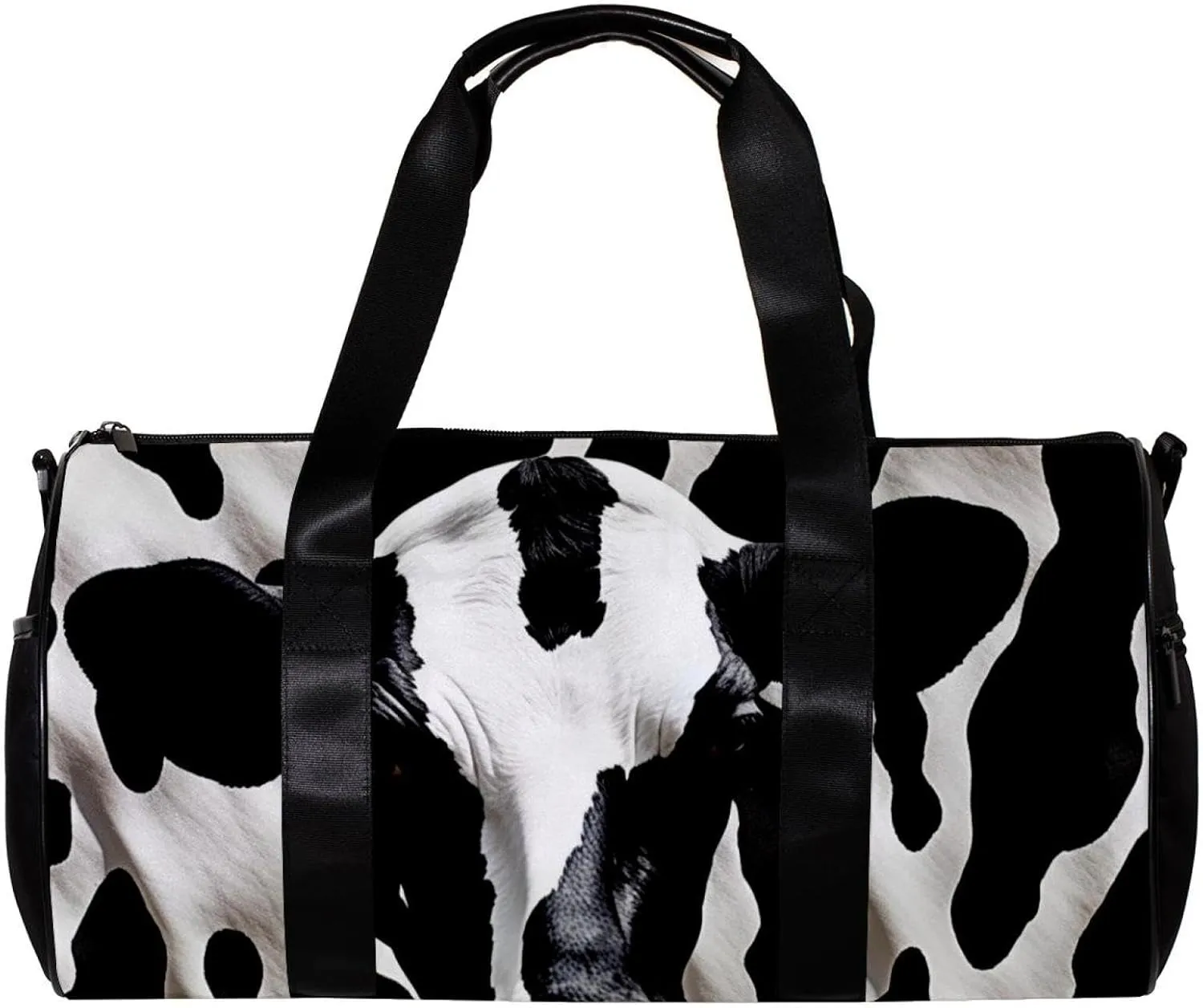 Weekender Travel Bag,Small Gym Bag,Cow Print White Black,Gym Duffle Bag