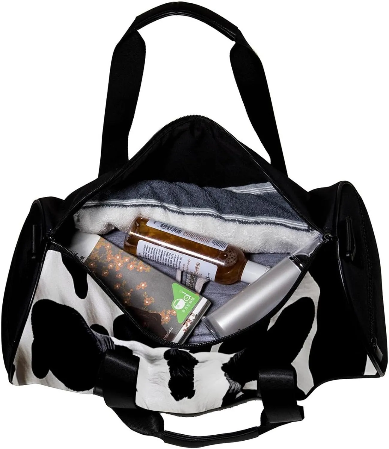 Weekender Travel Bag,Small Gym Bag,Cow Print White Black,Gym Duffle Bag