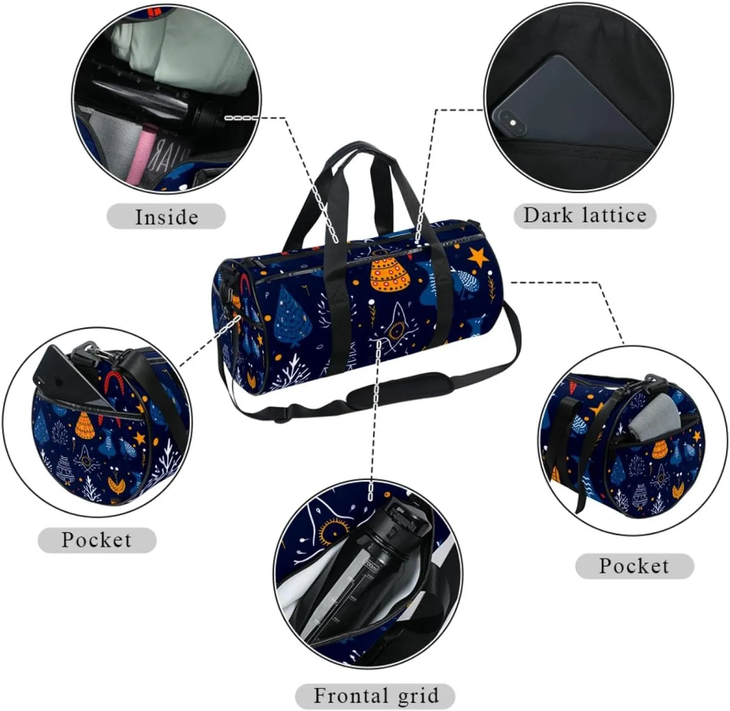 Weekender Travel Bag,Small Gym Bag,Deer Snowflake Angle Christmas,Gym Duffle Bag