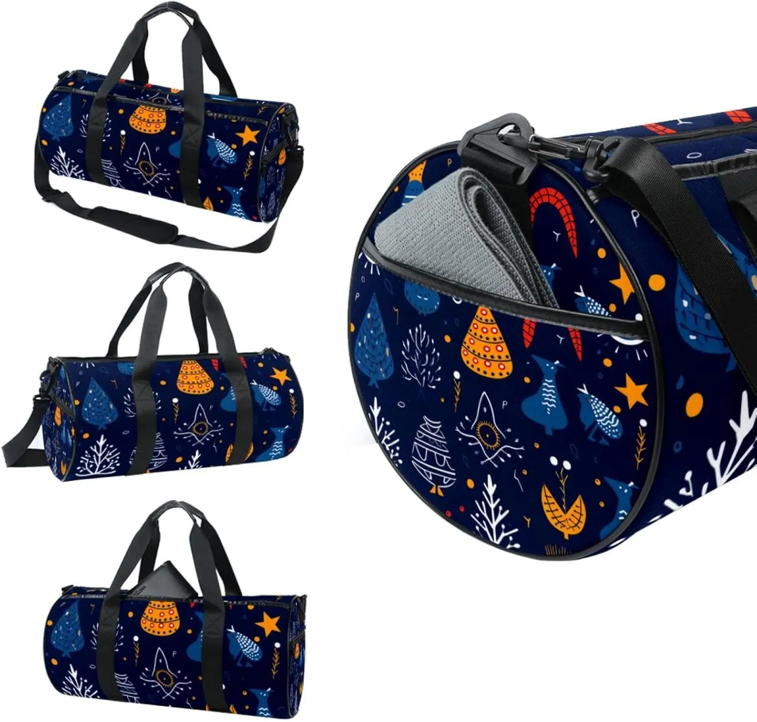 Weekender Travel Bag,Small Gym Bag,Deer Snowflake Angle Christmas,Gym Duffle Bag