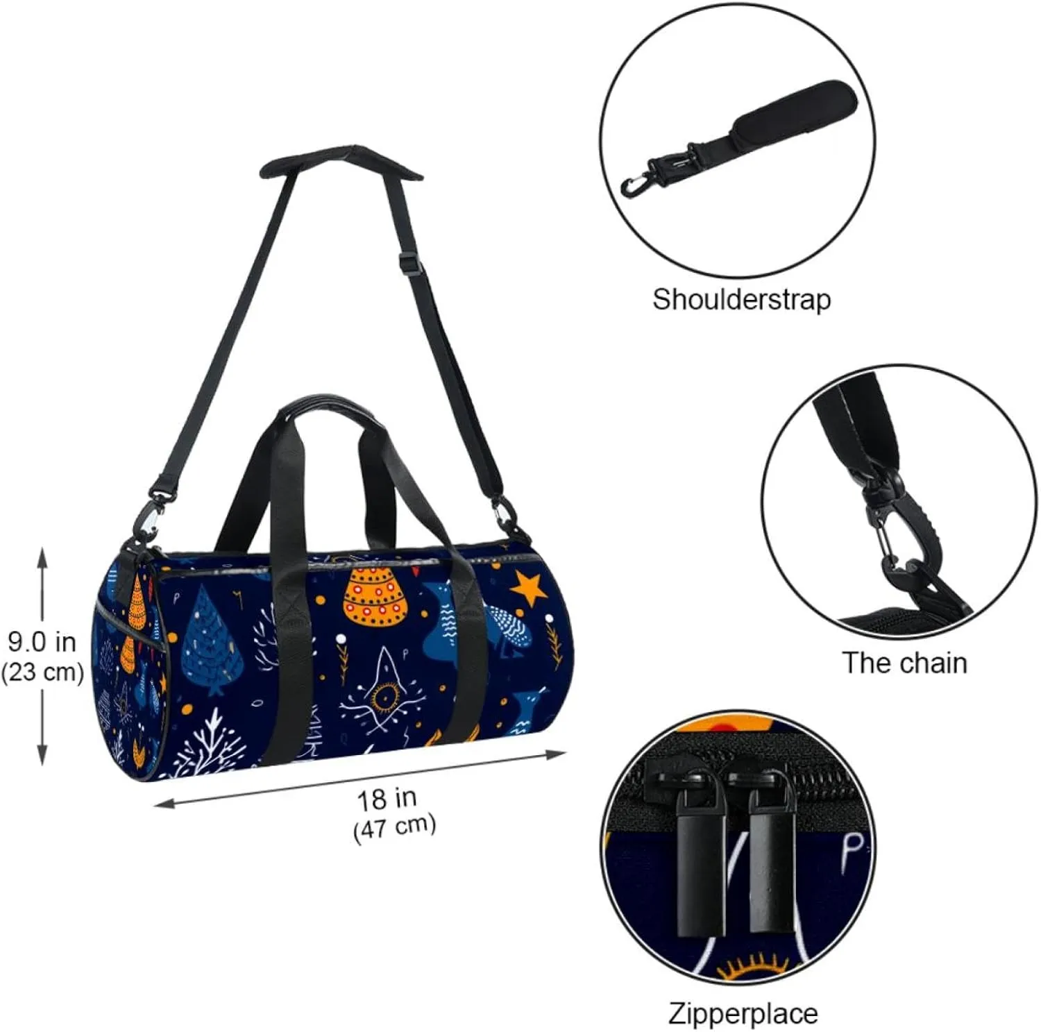 Weekender Travel Bag,Small Gym Bag,Deer Snowflake Angle Christmas,Gym Duffle Bag